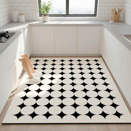 Tapis Cuisine noir et blanc cercles antidérapant