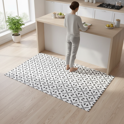 Tapis Cuisine géométrique noir et blanc antidérapant