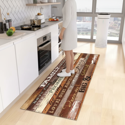 Tapis Cuisine effet bois citations antidérapant