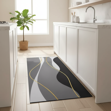 Tapis Cuisine moderne gris doré antidérapant