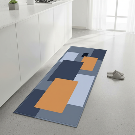 Tapis Cuisine géométrique bleu orange antidérapant