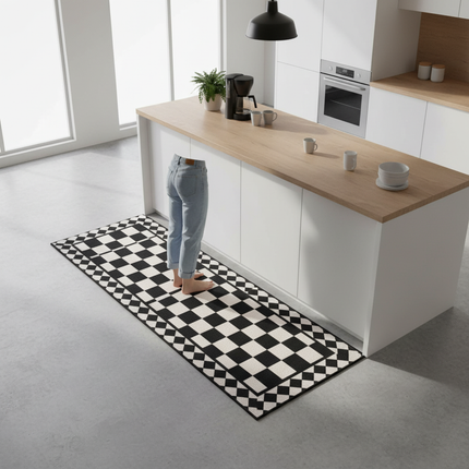 Modern Geometric Black White Checkered Kitchen Mat Living Room Bathroom Balcony Hallway Non-slip Floormat Home Entrance Door Mat