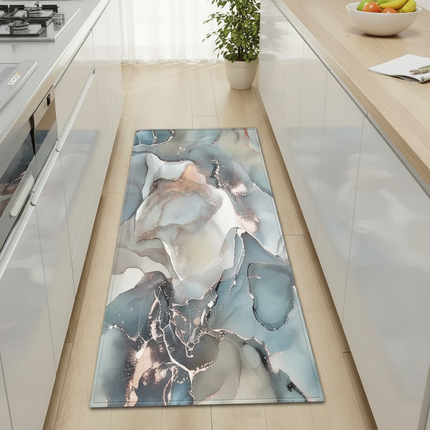 Tapis Cuisine marbré bleu-gris antidérapant
