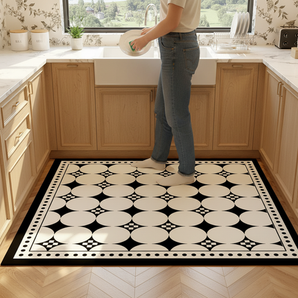 Tapis Cuisine noir blanc géométrique antidérapant tendance