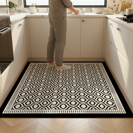 Kitchen Floor Mat Black White Diamond Grid Pattern Pvc Leather Non-slip Carpet Waterproof Oil-proof Large Area Home Decor Rug - gallery 1