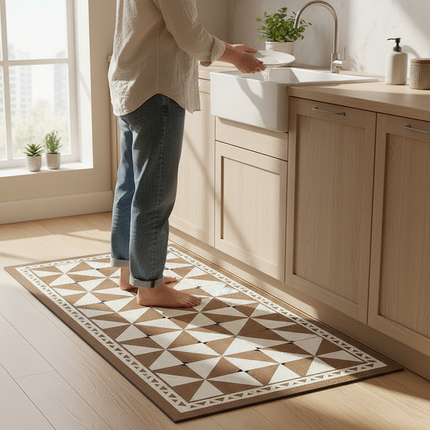 Tapis Cuisine géométrique marron blanc imperméable