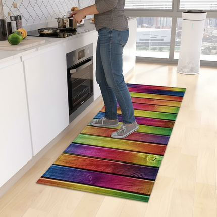 Tapis Cuisine multicolore motif bois antidérapant