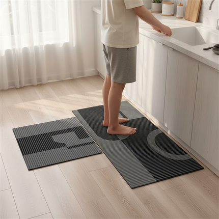 Tapis Cuisine Noir Gris Géométrique Design