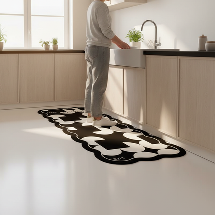 Tapis Cuisine noir et blanc moderne antidérapant