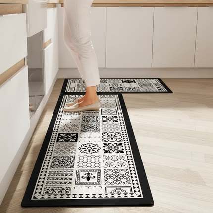 Tapis Cuisine noir et blanc carreaux antidérapant