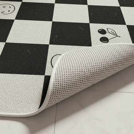 Tapis Cuisine noir et blanc damier antidérapant