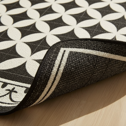 Tapis Cuisine noir blanc géométrique antidérapant contrasté