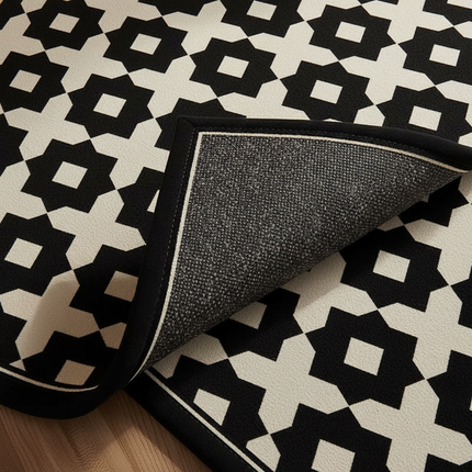Tapis Cuisine noir blanc géométrique antidérapant épuré