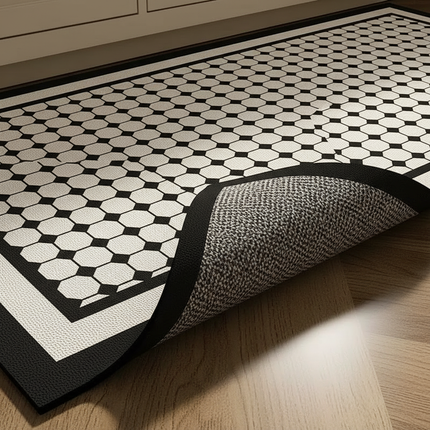 Tapis Cuisine noir blanc géométrique antidérapant durable