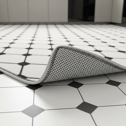 Tapis Cuisine noir et blanc motif carreaux antidérapant minimaliste