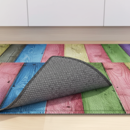 Tapis Cuisine multicolore effet bois antidérapant moderne