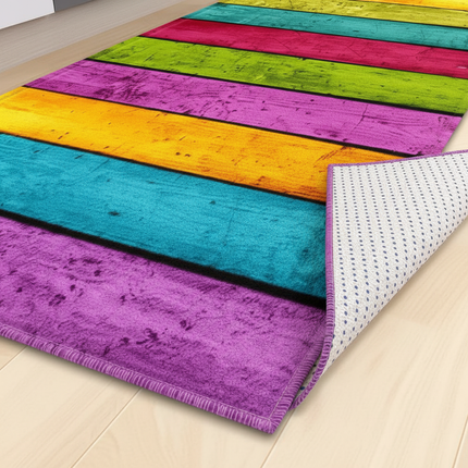 Tapis Cuisine multicolore motif planches antidérapant