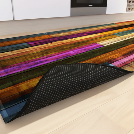 Tapis Cuisine multicolore motif bois antidérapant design