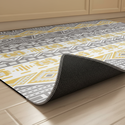 Tapis Cuisine Jaune Gris Géométrique Antidérapant
