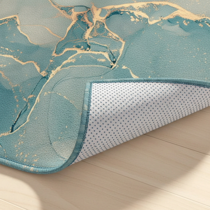 Tapis Cuisine marbré turquoise doré antidérapant