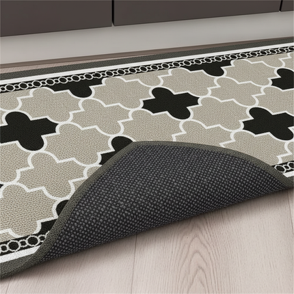 Tapis Cuisine géométrique beige noir antidérapant