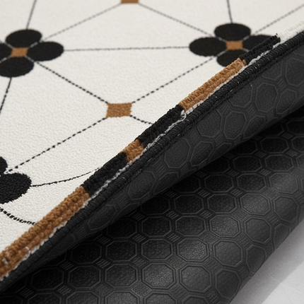 Tapis Cuisine noir et blanc motif mosaïque antidérapant