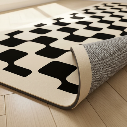Tapis Cuisine damier ondulé noir beige moderne