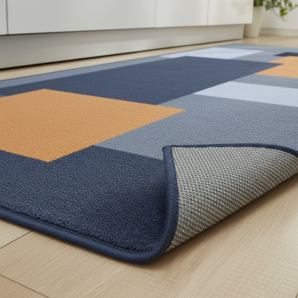 Tapis Cuisine géométrique bleu orange antidérapant