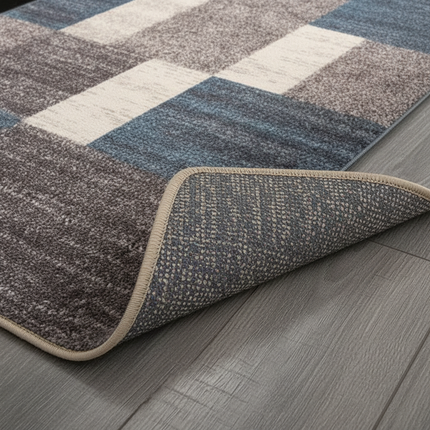 Tapis Cuisine géométrique bleu marron antidérapant