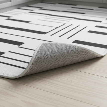 Tapis Cuisine noir et blanc géométrique moderne