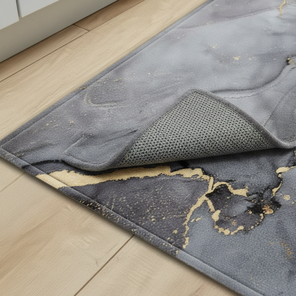 Tapis Cuisine marbré noir or antidérapant