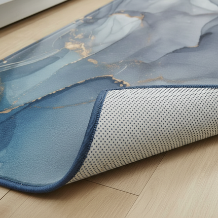 Tapis Cuisine marbré bleu gris antidérapant