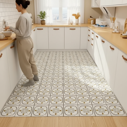 Tapis Cuisine motif carreaux blanc antidérapant