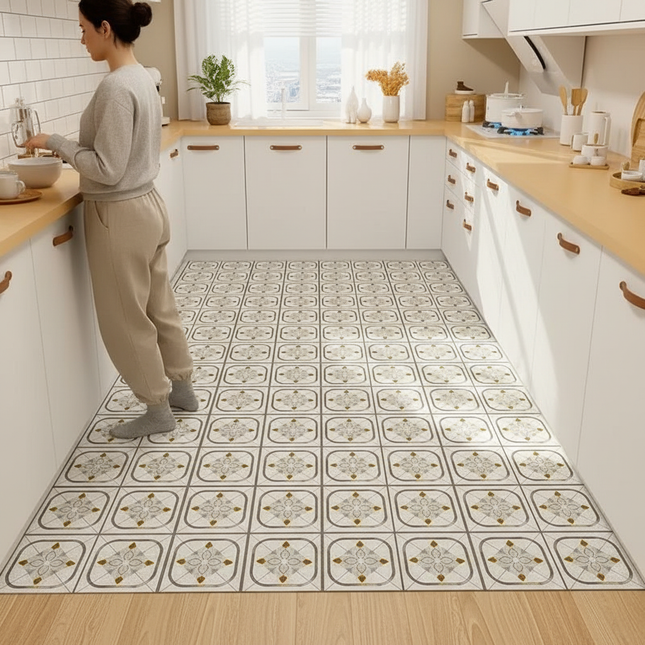 Tapis Cuisine motif carreaux blanc antidérapant