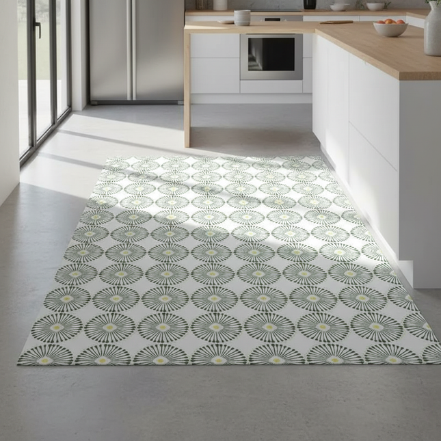 Tapis Cuisine blanc vert motif moderne imperméable