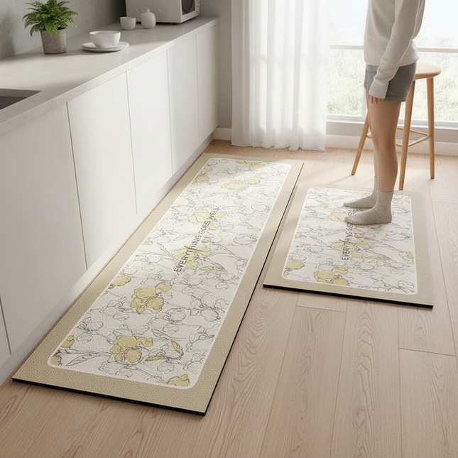 Tapis Cuisine motif floral beige antidérapant