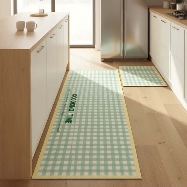 Tapis Cuisine vert menthe à carreaux antidérapant