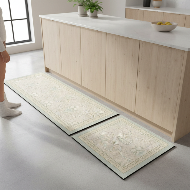 Kitchen Pvc Floor Mat Leather Waterproof Non-slip Carpet Oil-proof Foot Mats Pink Flower Pattern Home Decoration Rug Vinyl Rugs