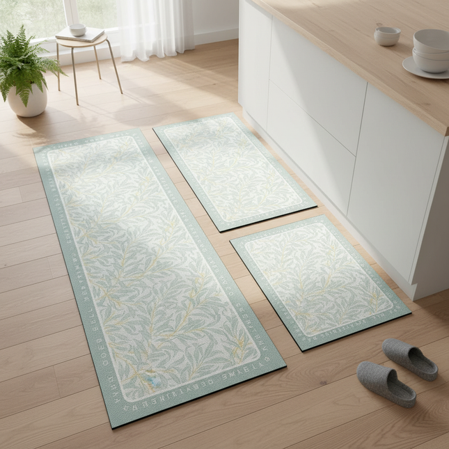Tapis Cuisine feuillage vert antidérapant vintage