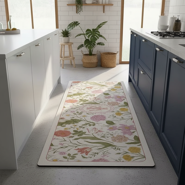 Kitchen Pvc Floor Mat Leather Waterproof Non-slip Carpet Oil-proof Foot Mats Pink Flower Pattern Home Decoration Rug Vinyl Rugs
