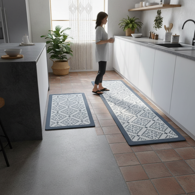 Kitchen Pvc Floor Mat Leather Waterproof Non-slip Carpet Oil-proof Foot Mats Pink Flower Pattern Home Decoration Rug Vinyl Rugs