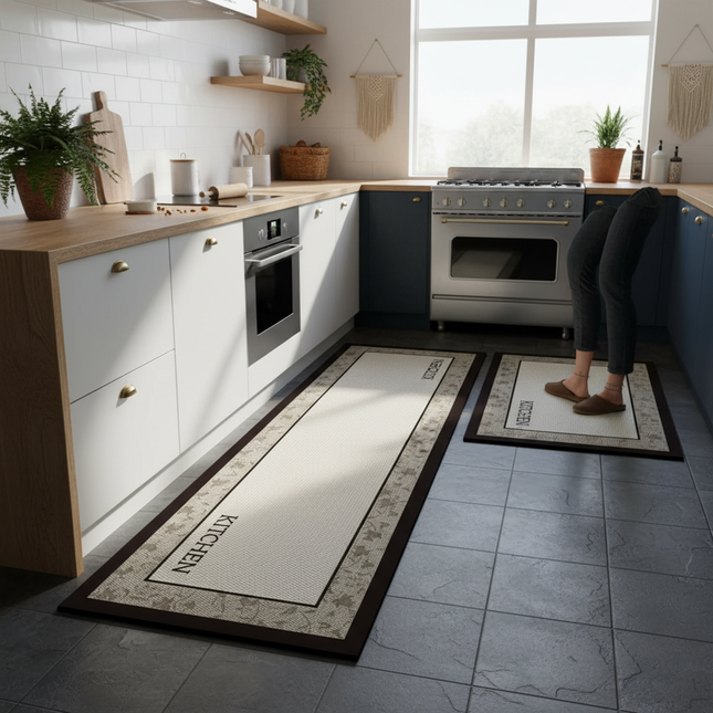 Kitchen Pvc Floor Mat Leather Waterproof Non-slip Carpet Oil-proof Foot Mats Pink Flower Pattern Home Decoration Rug Vinyl Rugs
