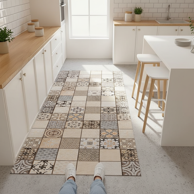Tapis Cuisine rétro mosaïque antidérapant