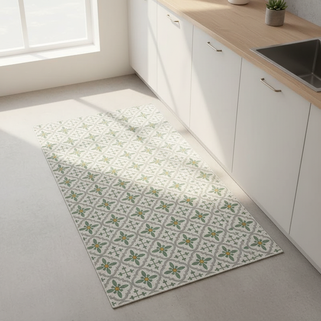 Tapis Cuisine motif carreaux vert lavable