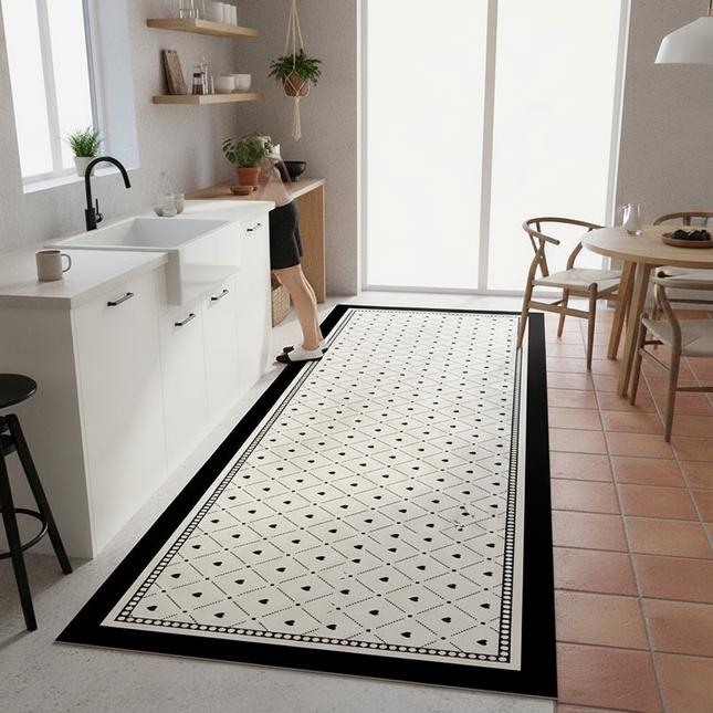 Kitchen Floor Mat Waterproof Oil-proof Foot Mats Pvc Leather Non-slip Carpet Long Rug Spring Retro Style  Home Decoration Rugs