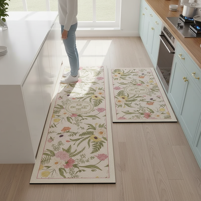 Kitchen Floor Mat Pvc Leather Waterproof Carpet Oil-proof Floral Rug Home Decoration Long Foot Mats Alfombra De Cocina 주방매트