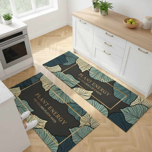 Carpet for Kitchen Pvc Leather Non-slip Floor Mat Waterproof Oil-proof Foot Mats Long Rug Green Plants Home Decoration Rugs