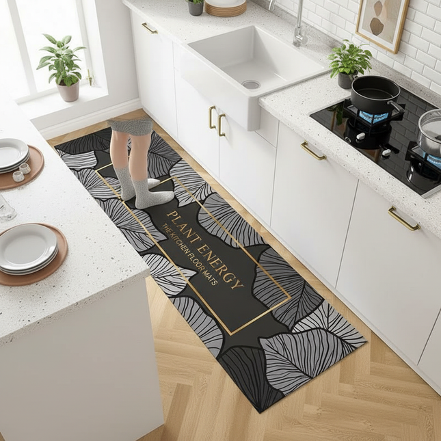 Carpet for Kitchen Pvc Leather Non-slip Floor Mat Waterproof Oil-proof Foot Mats Long Rug Green Plants Home Decoration Rugs