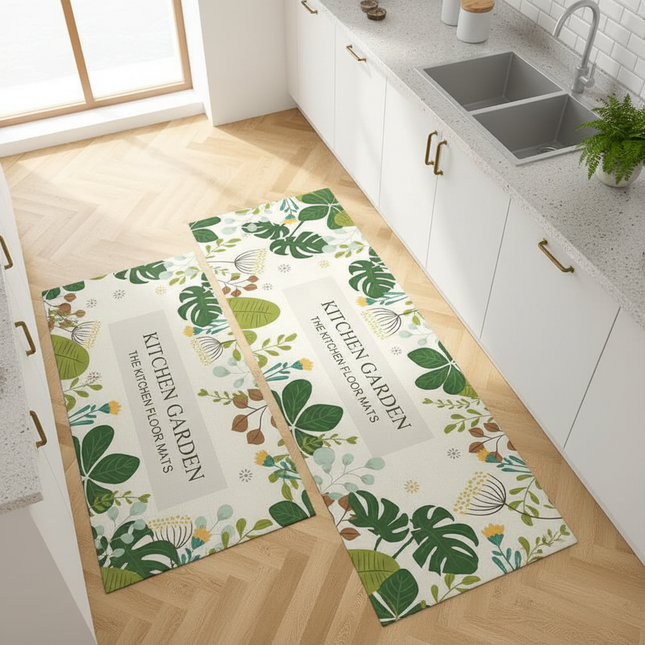 Carpet for Kitchen Pvc Leather Non-slip Floor Mat Waterproof Oil-proof Foot Mats Long Rug Green Plants Home Decoration Rugs