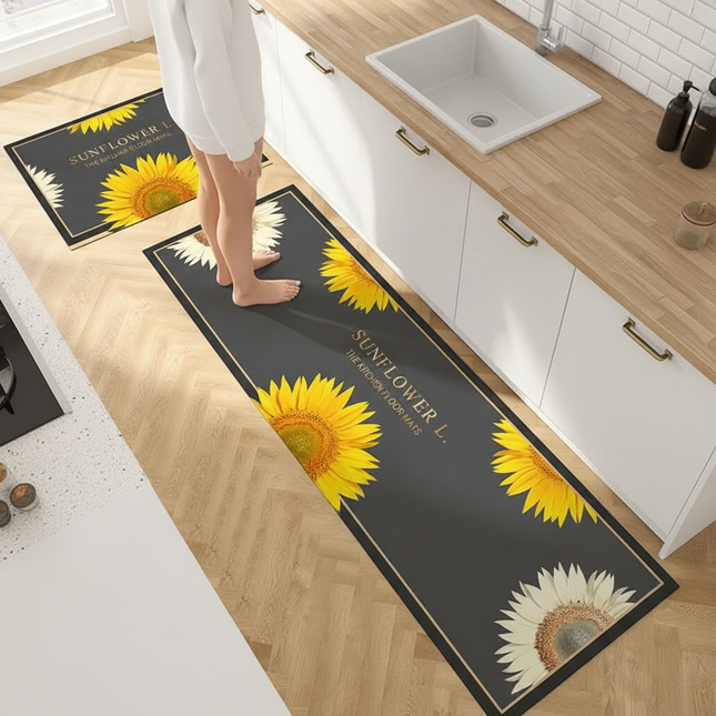 Tapis Cuisine tournesols gris antidérapant